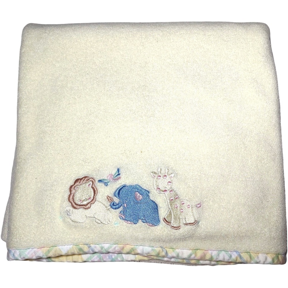 Vtg Circo Baby Yellow Elephant Giraffe Lion Fleece Blanket Butterfly Target htf